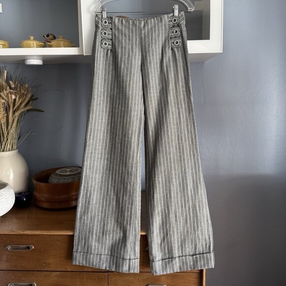 Anthropologie Pants - ELEVENSES Anthropologie Wide Leg Striped Trouser Pant Linen Cotton 4 Grey/blue